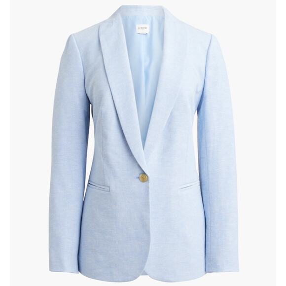 J.Crew Petite Linen-Blend One-Button Blazer WMNS 4P Blue Lined Long Sleeve Notch - Picture 2 of 8
